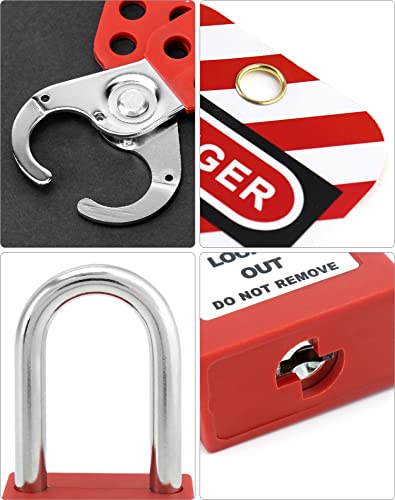 Image of QWORK Lock Out Tag Out Hasp - 6 Pack Stainless Steel Lockout Hasp with Red Nylon Handle, Tamper-Proof and Impact-Resistant Loto Hasp
