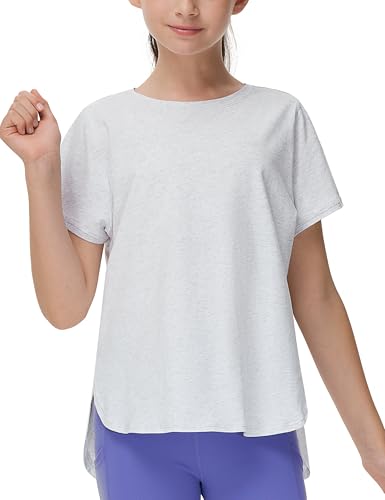 Image of THE GYM PEOPLE Girl's Athletic ShirtsWorkout Tops with Side Slits | Soft, Breathable, Side slits, Relaxed fit, Easy to match, For running, dancing and daily wear