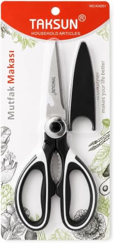 Çok Amaçlı Mutfak Makası; 21 Cm, Paslanmaz Çelik, Keskin, Tavuk, Balık, Deniz Ürünleri, Et, Sebze Kesme Makası, Ergonomik Sap, Ceviz Kıracaklı, Ev ve Mutfak Yardımcı Gereci, KA051 (Kılıflı)