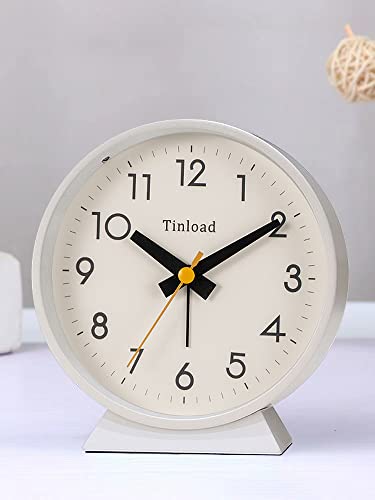 Tinload 4.5" Battery Operated Antique Retro Analog Alarm Clock, Small Silent Bedside Desk Clock With Night Light, Battery Operated, Snooze, For Living Room, Bedroom, Bedside, Desk(White) #TOP5