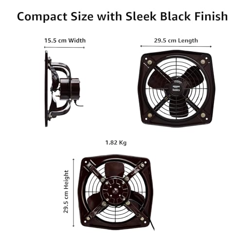 Image of Amazon Basics 9 inch Fresh Air Exhaust Fan | 40W | 230 mm Sweep | Corded Electric | Window Mount | 45-52 dB | Indoor Use | Metal - Black