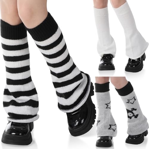 Image of 3 Pairs Women Leg Warmers Y2k Knitted Long Leg Warmers Halloween Gothic Lolita Accessories