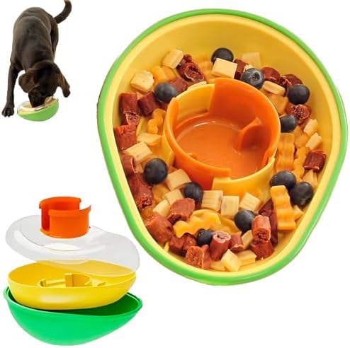 Dog Slow Feeder, Anti-Choking for Medium & Small Pet, Suitable for Dry and Wet Food, Detachable Puzzle Toy, Nice Gift for Fur Baby, Cute Avocado-Shaped