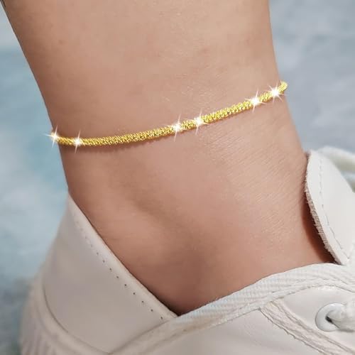 Image of Nanafast Women's Ankle Bracelets, Sparkling Multi-layer Anklet Bracelets for Women, Adjustable Shiny Gold /Silver Anklets for Women, Beach Cute Anklets Jewelry for Summer
