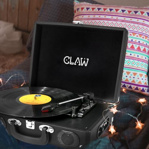 Image of Claw Stag Portable Vinyl Record Player Turntable with Built-in Stereo Speakers, Volume Control Knob, AUX Input and RCA Output, 78 RPM Speed, High Qualiy Diamond Stylus and Headphone Jack (Black)