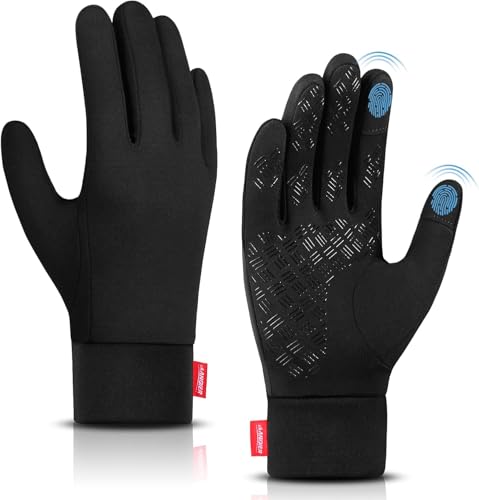LBOYLOVE Winter Thin Thermal Gloves Touch Screen Anti-Slip Lightweight Black Running Outdoor Sports Gloves for Men Women (XL)