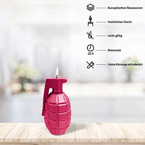 Candellana-Handmade-Grenade-Kaars-Gift-Grappig-Decoratieve-Kaars-Home-Decor-Geschenken-voor-vrienden-Katoenen-lont-Brandduur-25-uur-Donkerroze-Kaars