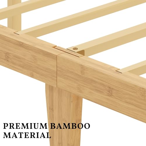 Image of ZIYOO 14 inch Full Bamboo Bed Frame with Wavy Headboard & Footboard | No Box Spring Needed, Easy Assembly Bamboo Platform Bed. Minimalist Japanese style, great for bedrooms, hotels and homestays.