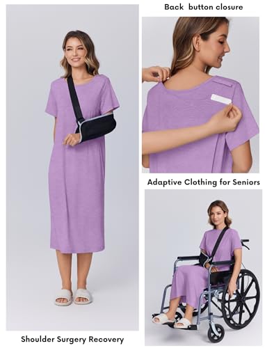 Deyeek Hospital Gowns for Women Labor Delivery Shoulder Surgery Dress Adaptive Clothing Night Robes for Elderly Plus Size3