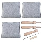 Dryxog 6 Stück Haltbare Filzunterlage 3 Holz Filznadelhalter mit Filznadeln Nadelfilzen Set Praktisches zum Filzen Starterset für Filzwolle Trockenfilzen Weiche Filzwolle Filzpad
