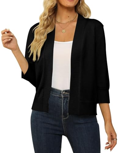 Image of Womens 3 /4 Sleeve Cropped Cardigan Sweater Fashion Cardigans Lightweight Knit Sweaters