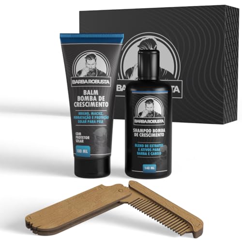 Barba Robusta Kit Para Cuidados da Barba com Balm Shampoo Pente Canivete e Caixa Expositora Produtos...