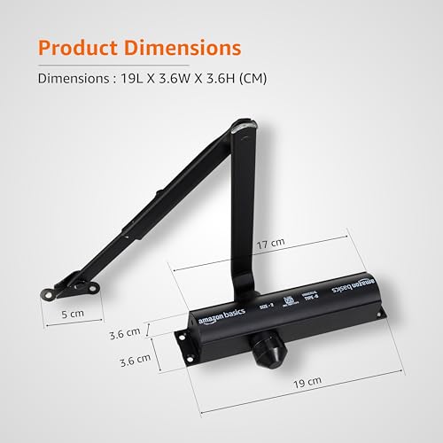 Image of Amazon Basics Hydraulic Door Closer I for Wooden, Aluminum & Metal Doors I for Left and Right Handed Doors I for Offices and Home | Black