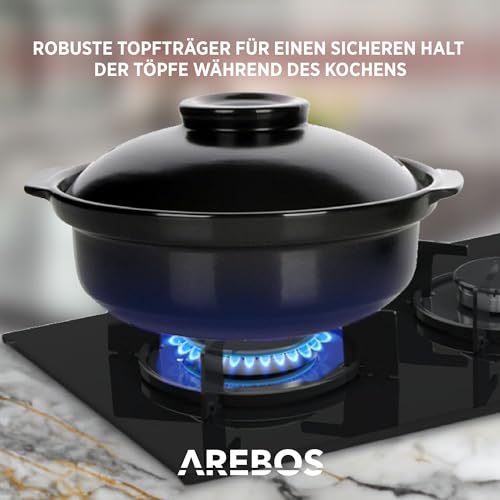 Foto von Arebos Gaskochfeld 30cm 2 Brenner | Gasherd aus gehärtetem Glas | Einbaukochfeld mit Gusseisen-Topfträgern | Erdgas & Propangas | Gaskocher mit integrierte Zündsicherung