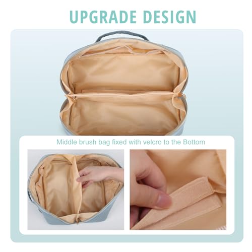 Makeup Bag Cosmetic Bag, Large Capacity Travel Makeup Bag for Women with Portable Pouch Open Flat Water-resistant Toiletry Organizer Bag with Handle Divider(Blue)4
