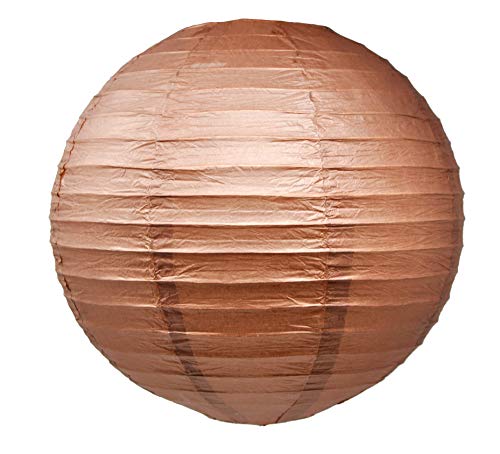 Image of Mudra Crafts 12 Inch Round Chinese Brown Paper Lanterns Hanging Decor | 10 PCs, Reusable, Indoor Outdoor Decorative Lamp Shade, for Ceiling, Wedding, Shower, Party, Festival, Home Decoration