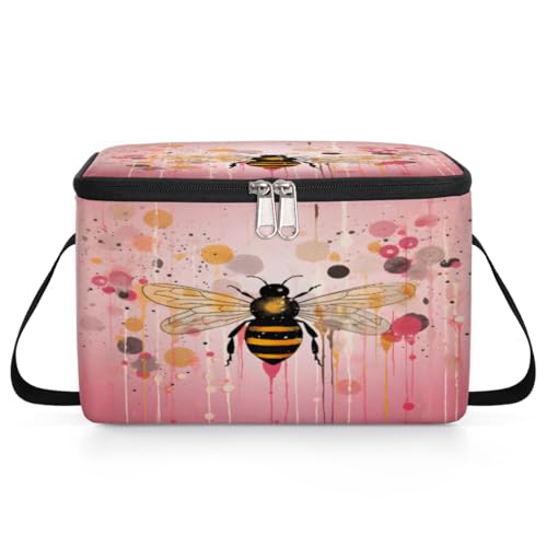 GzLeyigou Honeybee Lunch Bags for Women Men 9 Cans, Hot & Cold Food Delivery Bag Insulated Grocery Bag Insulated Lunch Box Honeybee Floral Cooler Bag for Office Work Picnic Beach