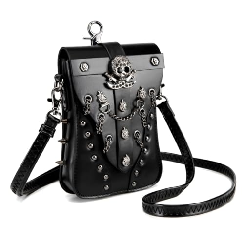 Sac à bandoulière punk femme en cuir tête de mort et sangle réglable