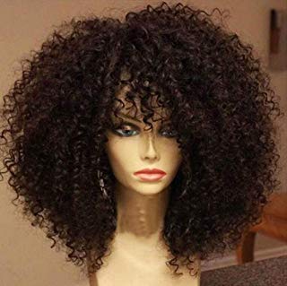 MANO Synthetic Short Wigs for Black Women Curly Wave Afro Brown Heat Resistant Full Kinky Wig with Free Wig Cap