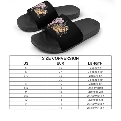 Honey Bee and Flowers Non Slip Slides Sandals for Women Men Quick Drying Shower Shoes for Bathroom Pool Beach2