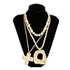 Layered Gold Chunky Cross Necklace For Women Stacked Gold Irregular Geometric Square Pendant Necklace Unique Punk Hip-Hop Oval Hollowed-Out Chain Necklace Fashion Accessories Creative Jewelry For Women (AA) #3