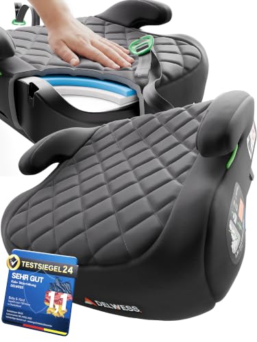 DELWESS Sitzerhöhung Auto Kinder, Kindersitz ISOFIX, 125–150 cm - Schwarz