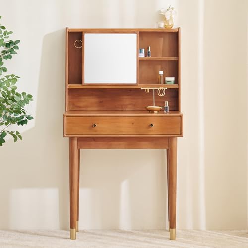Image of Home Centre | Amanda Dresser Mirror with Drawer | Acacia Wood | Acacia Solid Wood | Brown | 1 Year Warranty