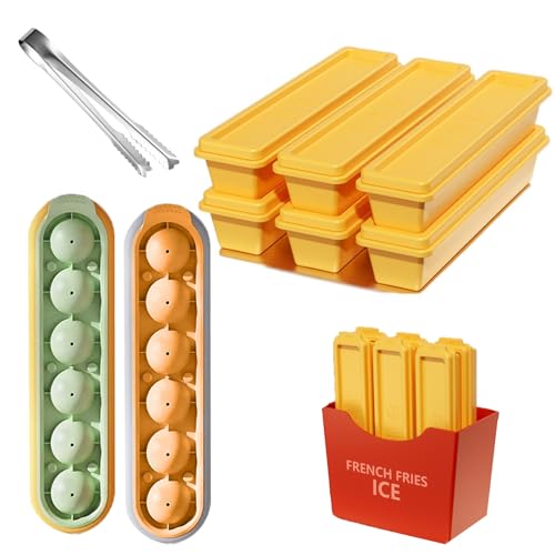 Cubiteras para Hielo,Onlvmyur 6pcs Moldes Cubitos de Hielo con Tapa y 2pcs Moldes de Hielo Redondo con Pinza Cubiteras Hielo Para Bebidas Whisky Frutas, Sin BPA