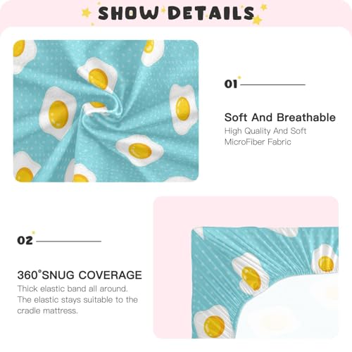 Image of Fried Eggs Polka Dots Blue Fitted Crib Sheet for Boys Girls Baby Toddler Fitted Sheet for Crib Mattress,39 x 27 in