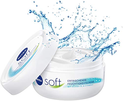 NIVEA Soft erfrischende Feuchtigkeitscreme (200 ml), pflegende Soft Creme mit Vitamin E und Jojoba-Öl, schnell einziehende Hautcreme