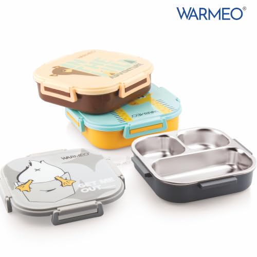Image of WARMEO Jerry Insulated Lunch Box with Three Compartment BPA Free, Kids Lunch Box,Food Grade Ideal for School, Picnic, Office & Outdoor - 500ml Duck, Stainless Steel