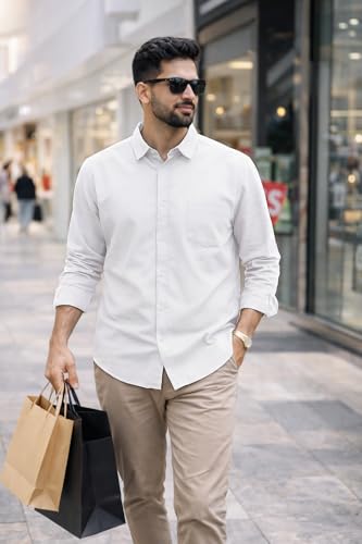 Image of Men's Solid Casual Shirt | Casual Plain Button Down Shirt for Men | Regular Fit Full Sleeves Smart Formal & Casual Wear