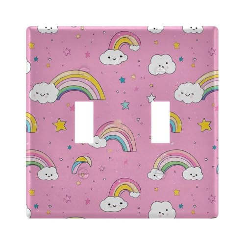 UMIRIKO Cute Rainbow Sun Cloud Pink Light Switch Cover Plate Covers Decorative Double Toggle Home Decor 202b6626