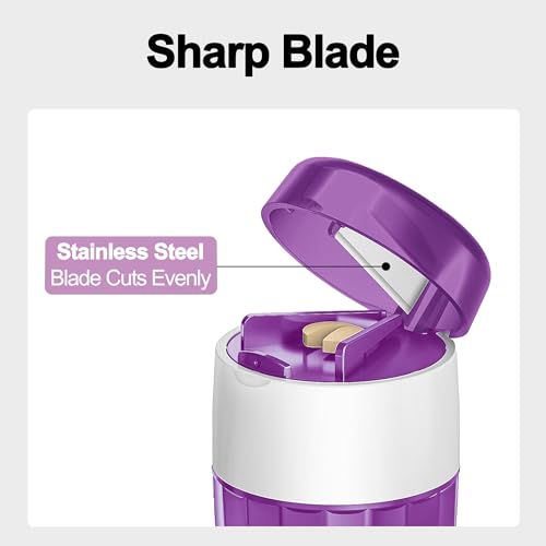 Image of DUBSTAR 3-in-1 Pill Crusher Pill Grinder, Pill Crusher Fine Powder with Brush, Pill Crushers for Elderly with Pill Cutter and Storage, Pill Cutter Splitter for Small or Large Pills (Purple)