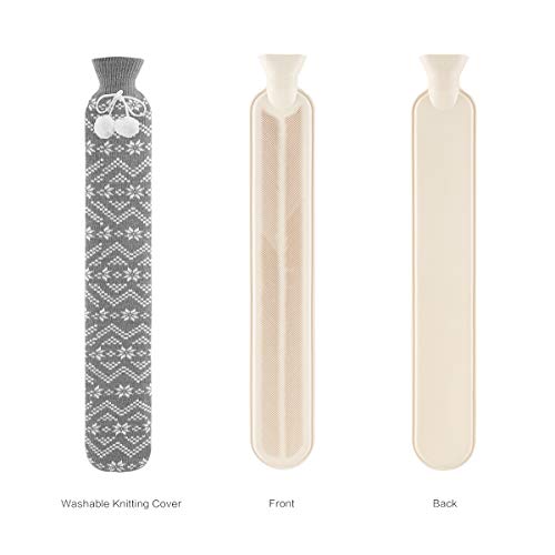 Easycosy Hot Water Bottle- Bed Warm Waist Warm Back Hot Water Bottle With Super Soft Fabric Knitted Cover 2L Pure Natural Rubber-72 Cm For Back, Neck, Legs (Grey Snowflake) #TOP1