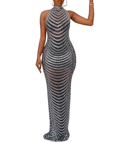 Image of Nagfar Women Rhinestone Sequin Birthday Party Sexy New Year Formal Dress