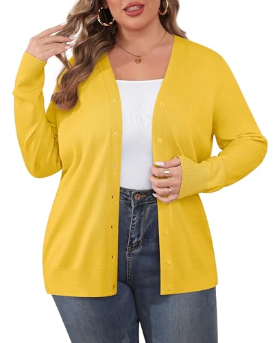 Image of TIANZHU Plus Size Cardigan for Women Button Open Front Long Sleeve V Neck Comfy Lightweight Sweaters XL-4XL