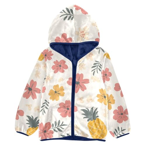 Fruit and Hibiscus Flowers Girls Fleece Jacket Girls Fall Jacket Girls Zip Up Hoodie Girls Sherpa Jacket 2-10T