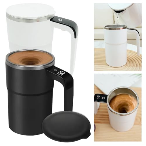 Kivivaka Taza de café eléctrica recargable, 380 ml, portátil, para mezclador de acero inoxidable con carga USB, batido automático de proteínas en casa o de viaje, color blanco