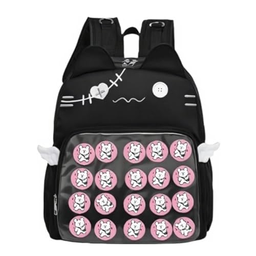MILLEVIBE Mochila Kawaii Emo para meninas universitárias – Mochila escolar Kitty Ita Cosplay com inserção e pinos para exibição de anime, Preto, Small, Mochilas Daypack