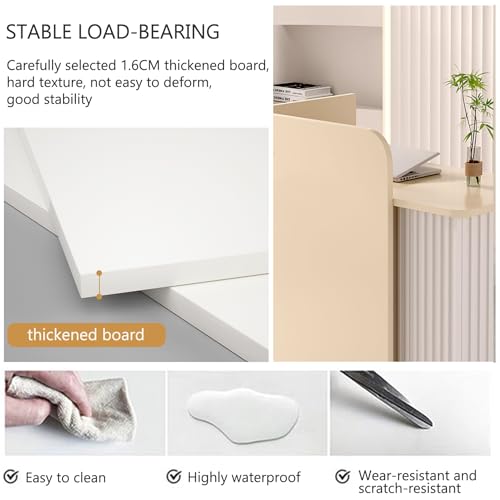 Scrivania per reception con venature del legno bianco a forma di L, postazione di lavoro salvaspazio, design elegante e moderno, struttura in MDF resistente, facile da montare per le aziende