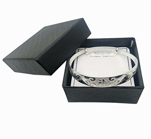 NANHONG 925 Sterling Silver Bracelet-3D Loong and Phoenix Relief and Engraved Chinese Blessing