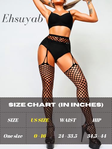 Image of EHSUYAB Women Sexy Fishnet Tights, Cutout Suspender Pantyhose Stockings Lingerie, Music Festival Rock Rave Outfits Party Club