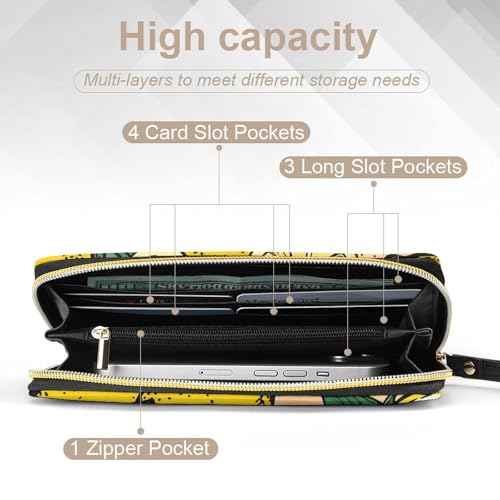 Yellow Lemon Leather Wallet Smooth Zip Around Clutch Wristlet Travel Long Soft Purse for Women4