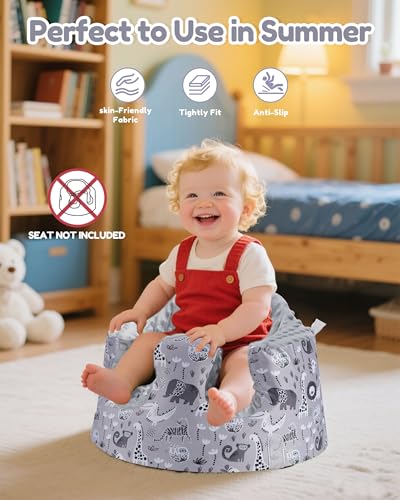 Image of BOMOLOUR Seat Cover Compatible with Bumbo and Nuby Seat, Removable Breathable Baby Floor Seat Cover for Boys and Girls, Seat Not Included (Grey Animal)