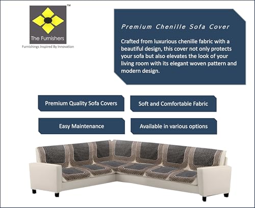 Image of Premium Chenille Woven Anti-Slip 6 Seater L-Shape Sofa Cover | L-Shape Sofa Seat Protector for Living Room | Durable & Stylish Slipcover - Dark Grey 3D