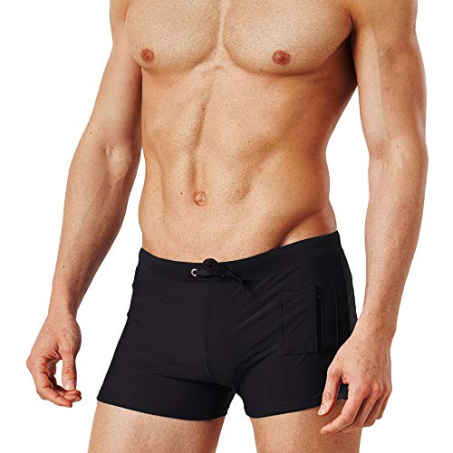 SALENT Mens Swimsuits Swim Trunks Short Swimming Boxer Briefs - Quick Dry Mesh Lining (Full Black, Medium_Waist:32"-34")