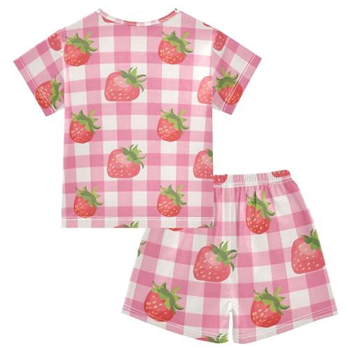 ALAZA Plaid Strawberry Pajamas Short Sleeve 2 Piece Sleepwear Top and Bottom Pajama Set Unisex2