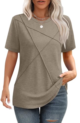 Image of XIEERDUO Womens Summer Tops 2026 Pleated Round Neck Short Sleeve Shirts Business Casual