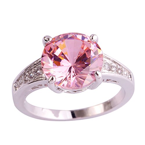 Women's 925 Sterling Silver Plated Simulated Pink Topaz Cocktail Promise Ring2
